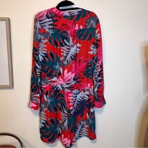 Jennifer Lopez Red and Pink Leaf Print Long Sleeve Jumper Romper